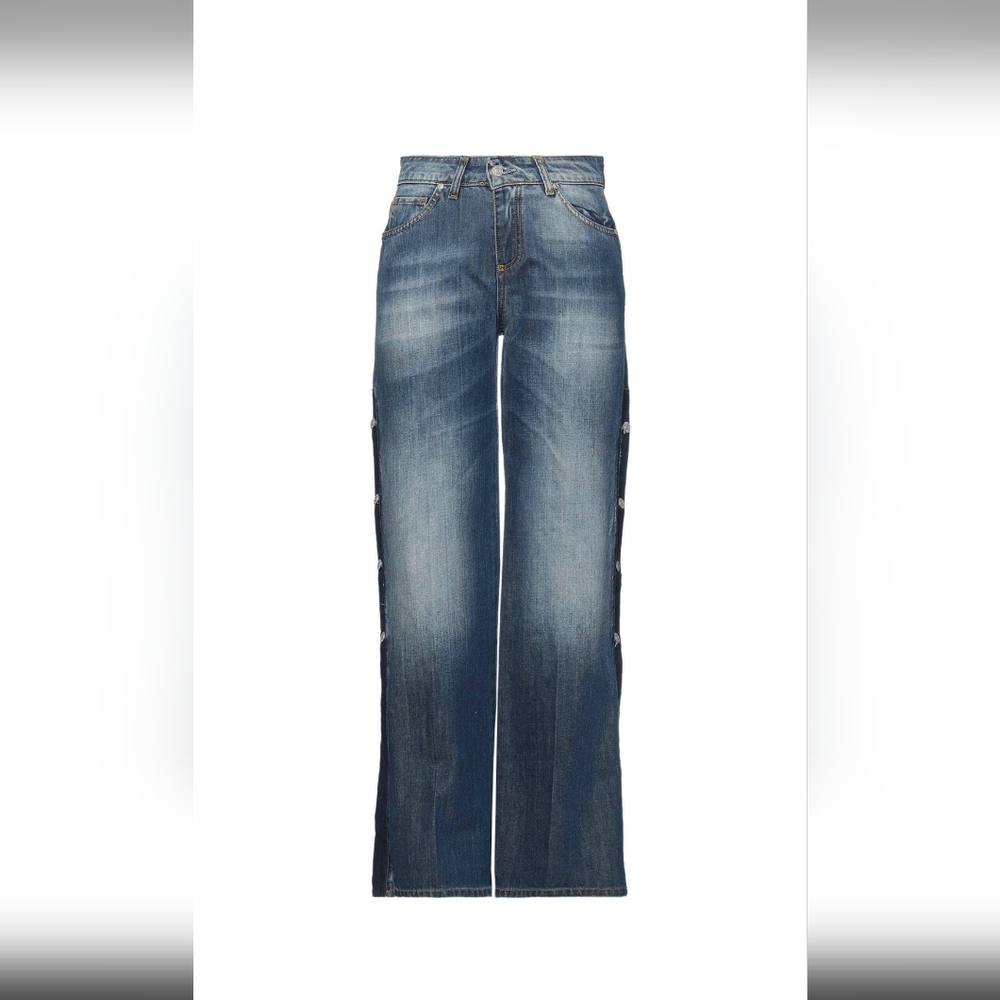 Marc Ellis Flare & Wide Leg Jeans with Fading And Side Button Detailing